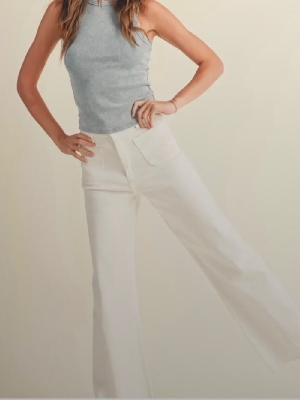 Miou Muse High-Waist Wide Leg Raw Hem Jeans- Women's Flare Jeans